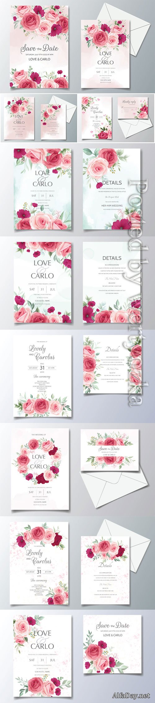 Beautiful floral wreath wedding invitation card template