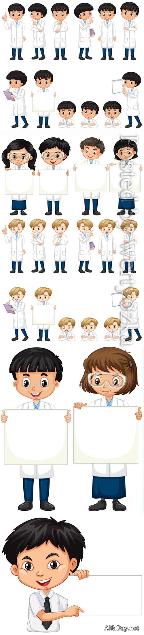 Boys and girls with posters on a white vector background