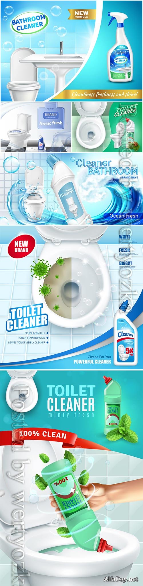 Cleaning products for toilet room advertising poster in vector