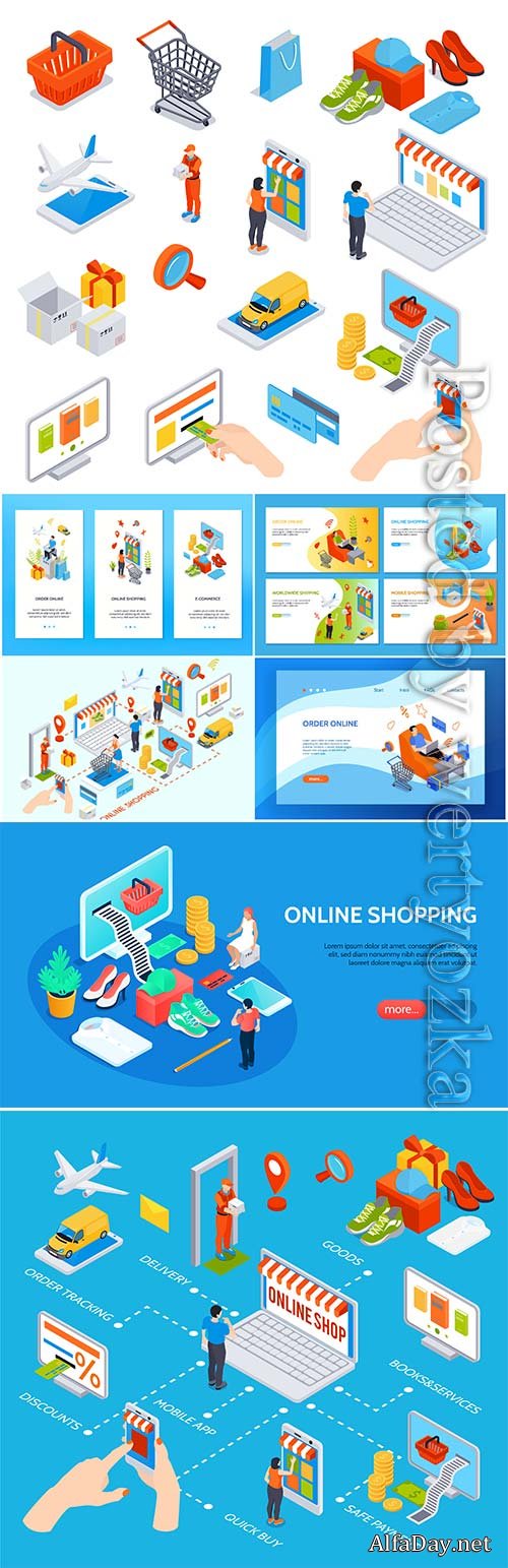 Online shopping isometric set