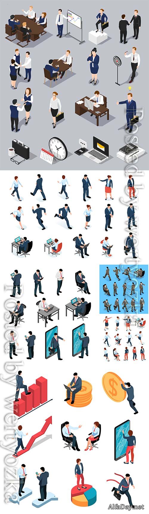 Business men and women isometric set
