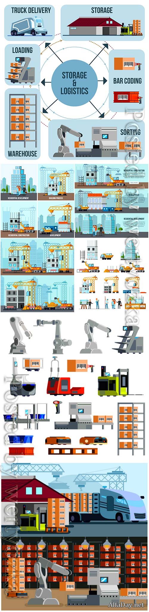 Automated warehouse equipment isometric vector