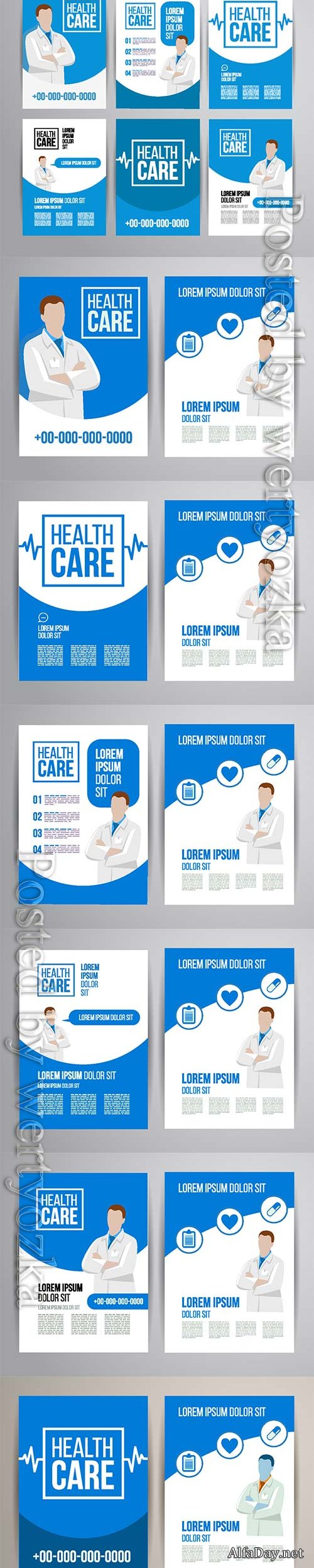 Healthcare brochure concept, clinic flyer design with doctor and medical icons