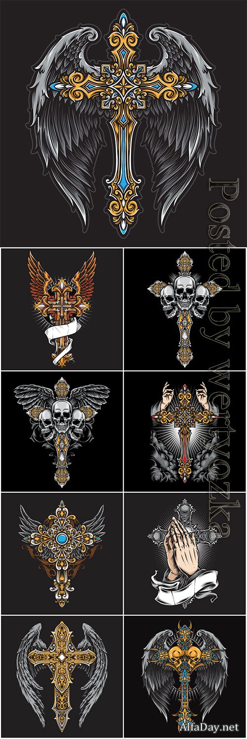 Skull cross with wing vector