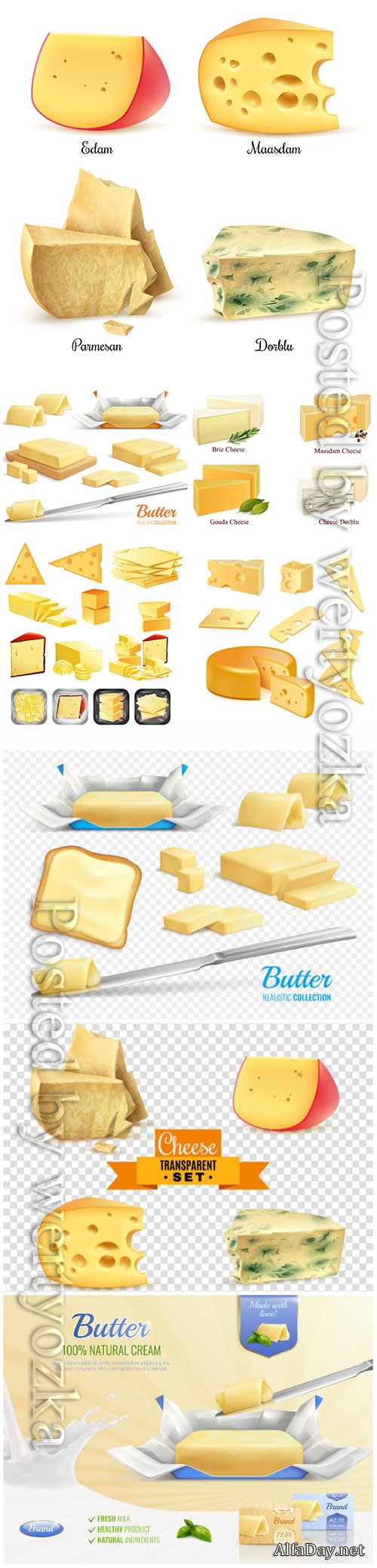 Dairy, products, cheese, butter, vector