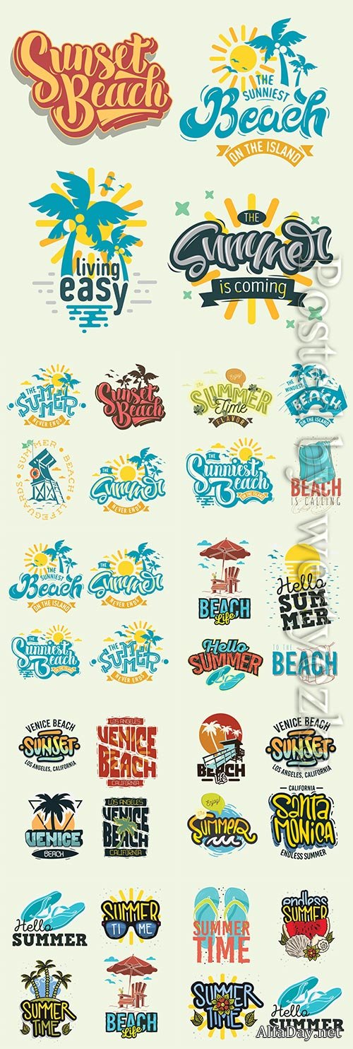 Summer time beach life vector illustrations