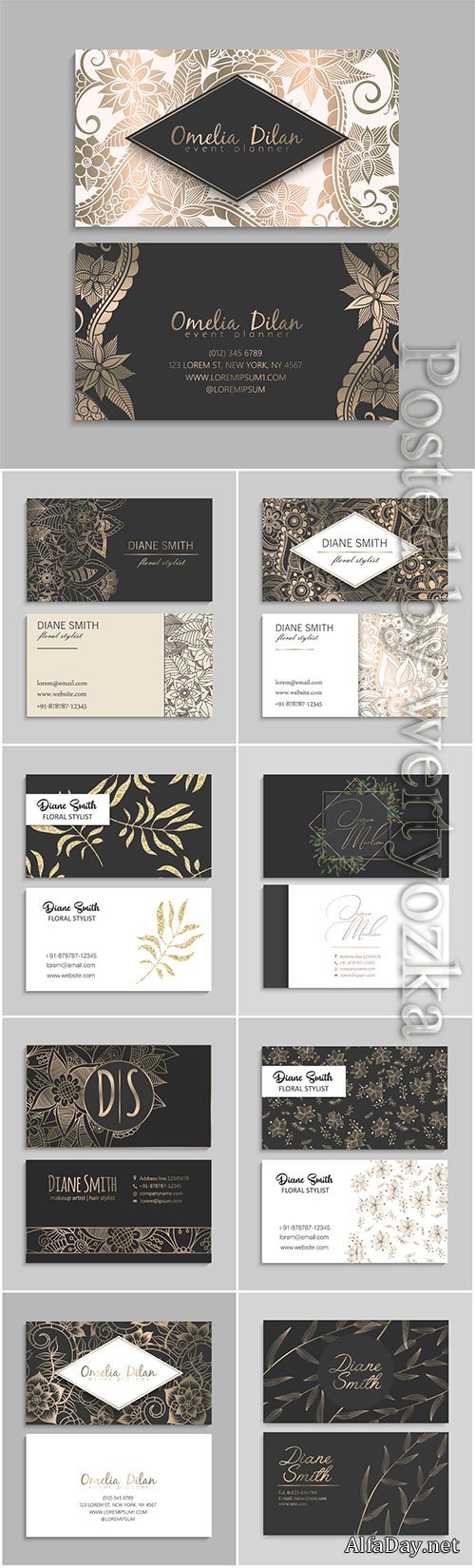Flowers business cards in vector