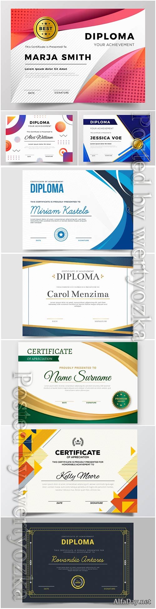 Vector diploma vector set template