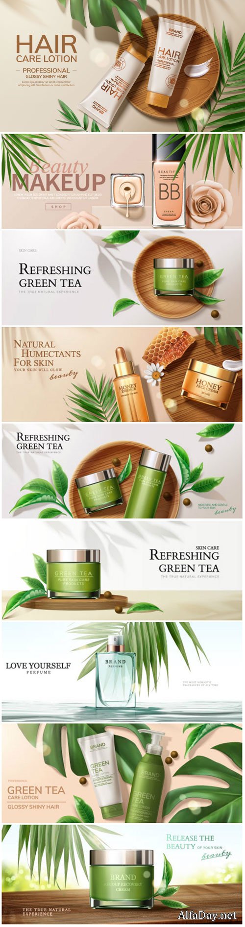 Skin care set ads vector illustration template
