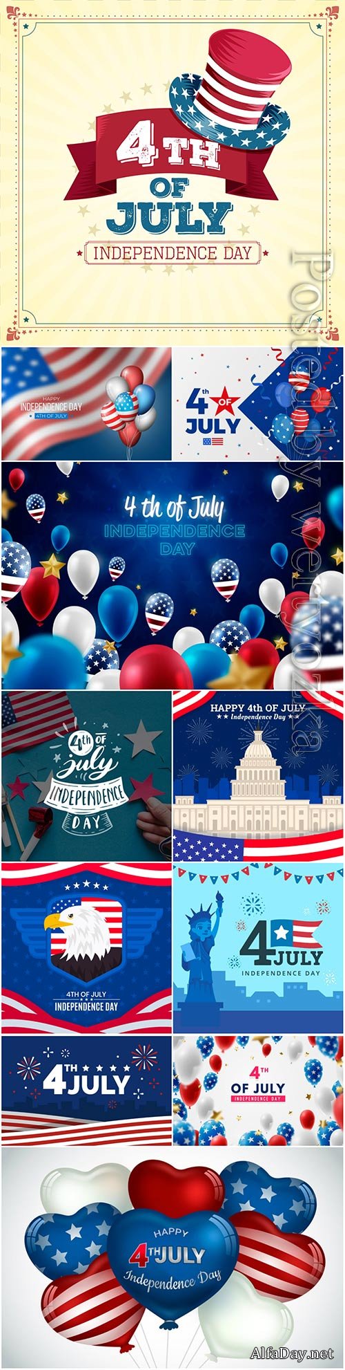 Realistic usa independence day background vector set