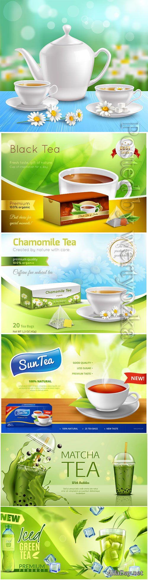 Realistic tea ad concept vector illustration