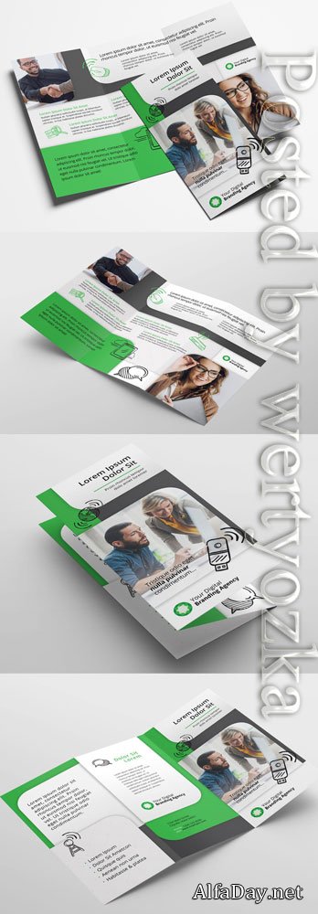 Trifold Brochure Layout with Green Accents