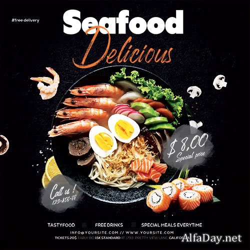 Seafood Online Ordering Food - Premium flyer psd template