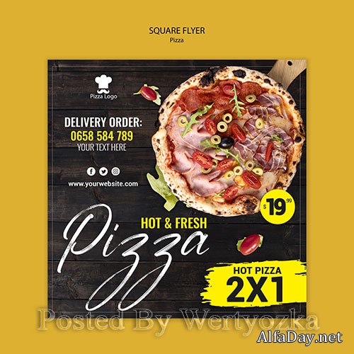 Pizza restaurant square flyer template with photo
