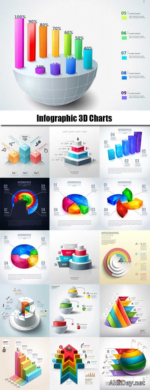 Infographic 3D Charts 25xEPS