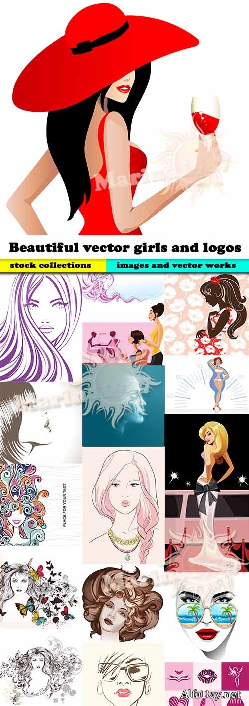 Beautiful vector girls and logos from stock - 25 Eps