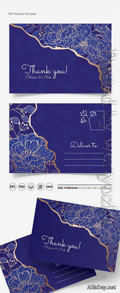 Floral postcard templates in psd + eps