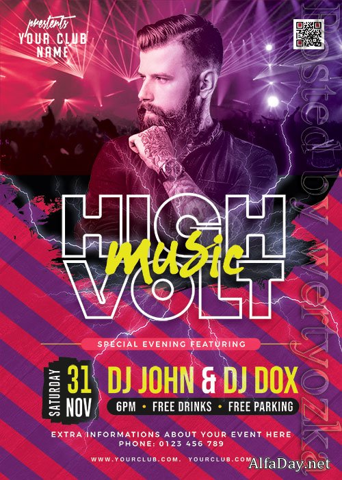High Voltage Music Party Flyer PSD Template