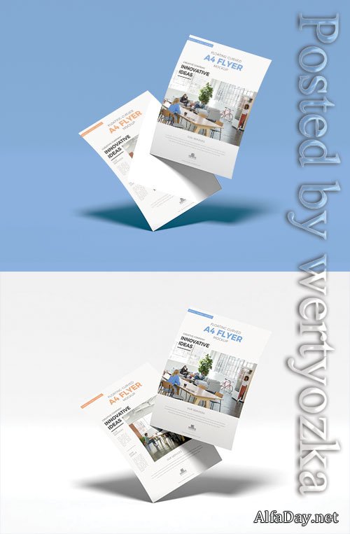 Floating Curved A4 Psd Flyer Mockup