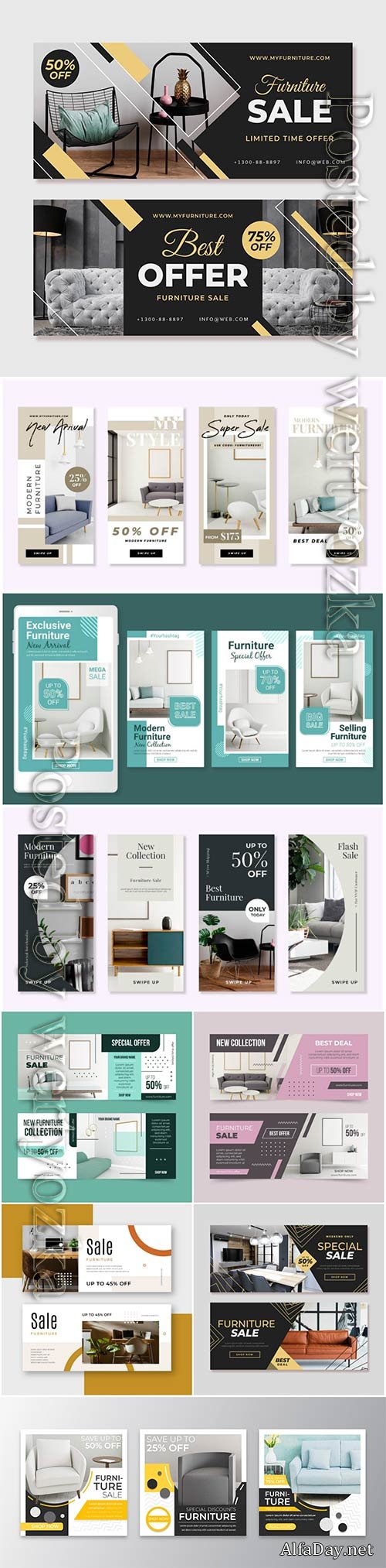 Furniture sale banners with discount
