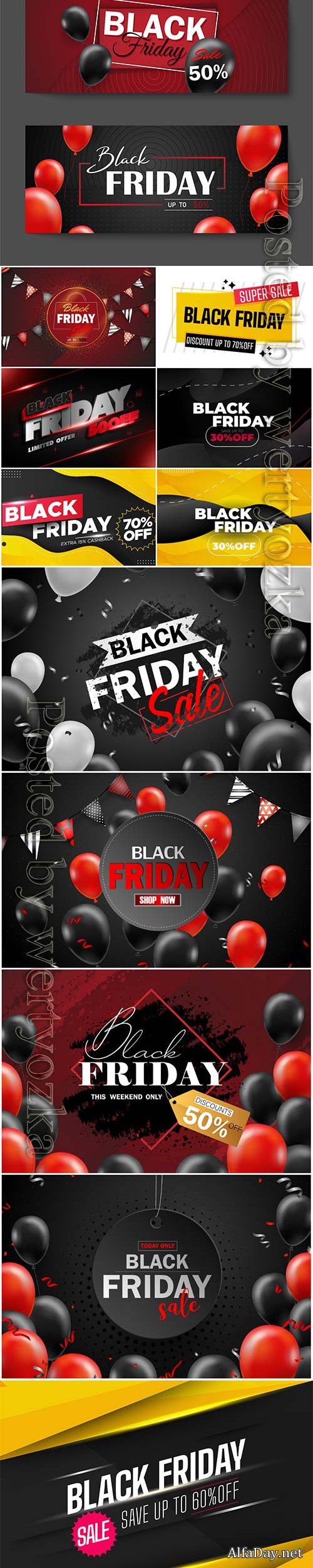 Black friday sale poster with black balloons, friday promotion