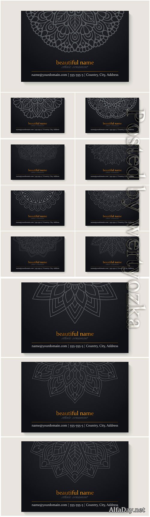 Business card template with ethnic mandala design