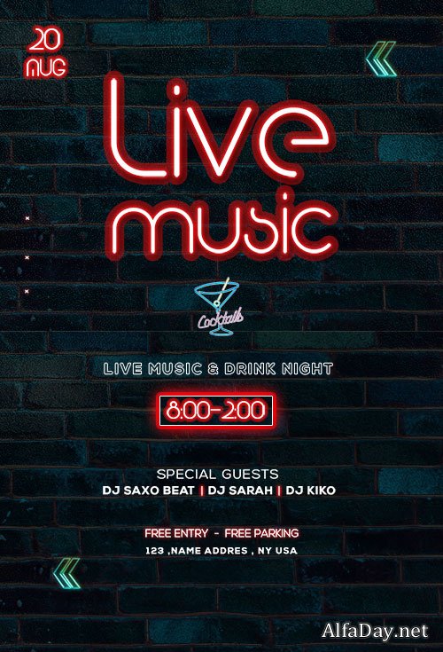 Live Music Neon - Premium flyer psd template