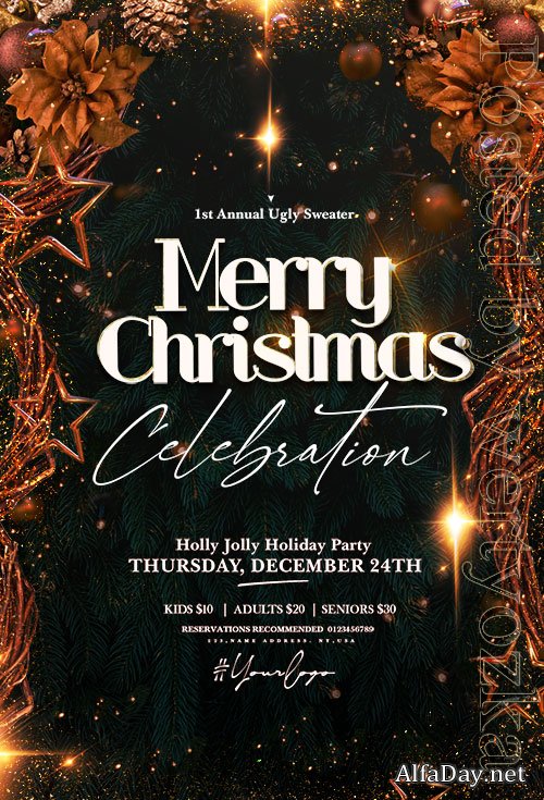 Holly Jolly Christmas Party Flyer PSD Template