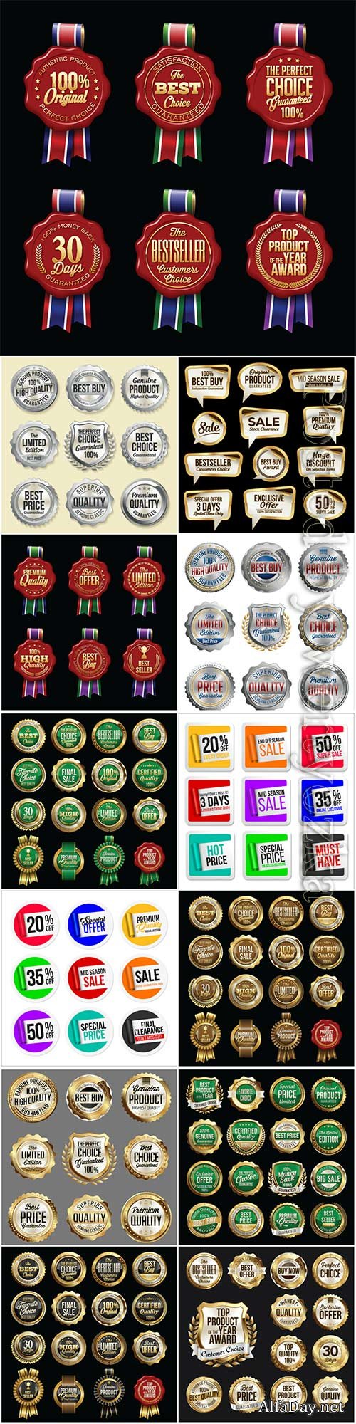 Set of badges, sale scroll, ribbon, sticker vector illustration