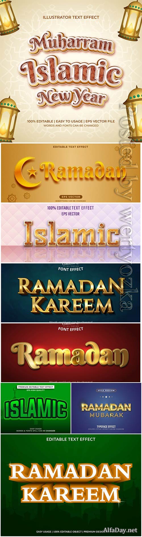 Islamic text effect editable vector