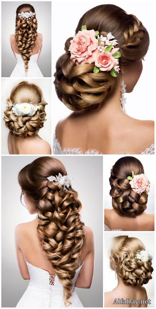 Wedding and evening hairstyles stock photo