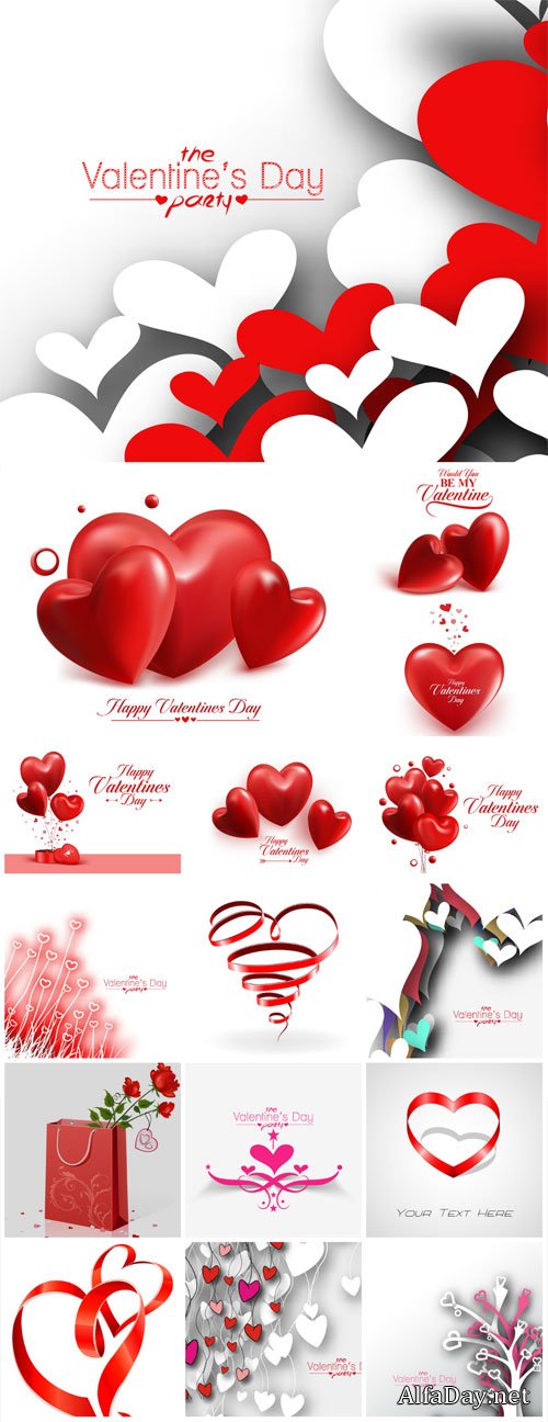 Red hearts on white vector backgrounds