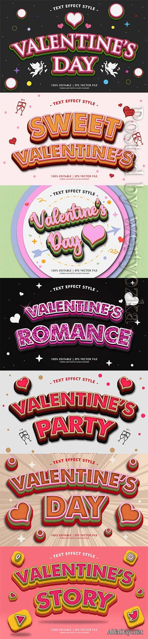 Valentine romance text effects style in vector