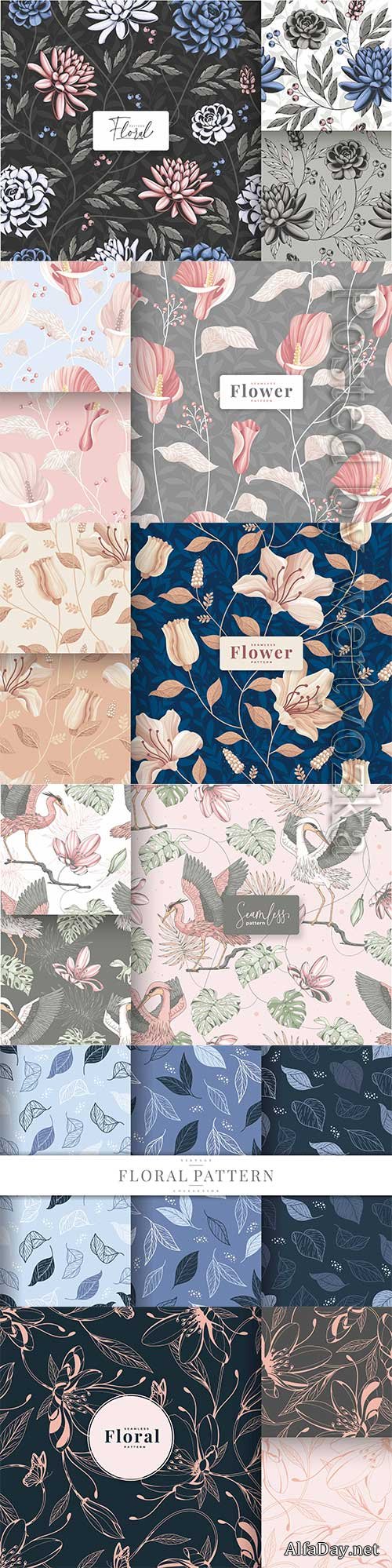 Golden lyxury hand drawn vintage floral seamless pattern
