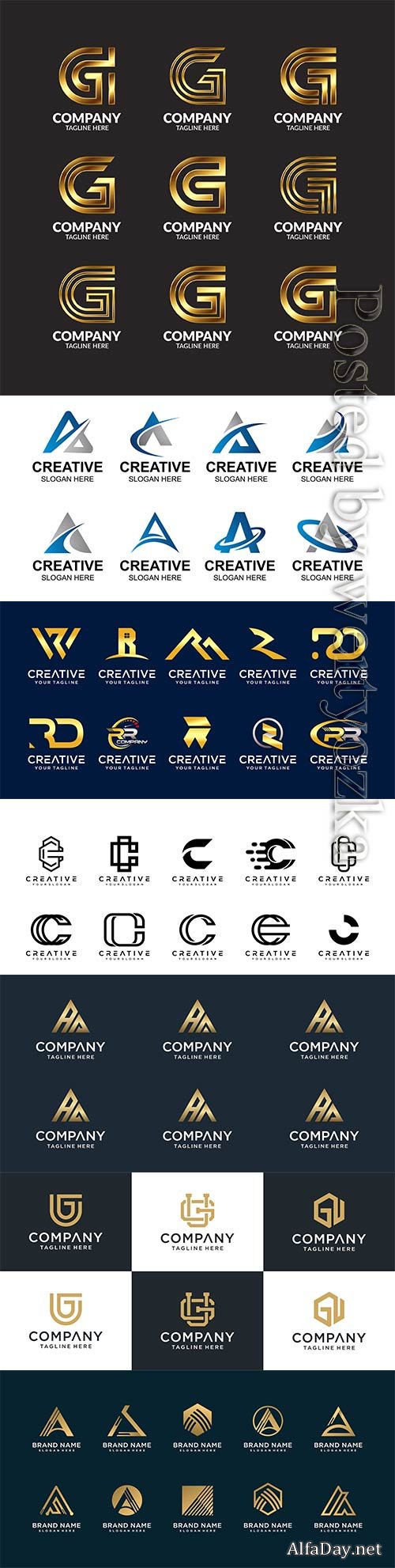 Set of creative abstract monogram letter vector logo template