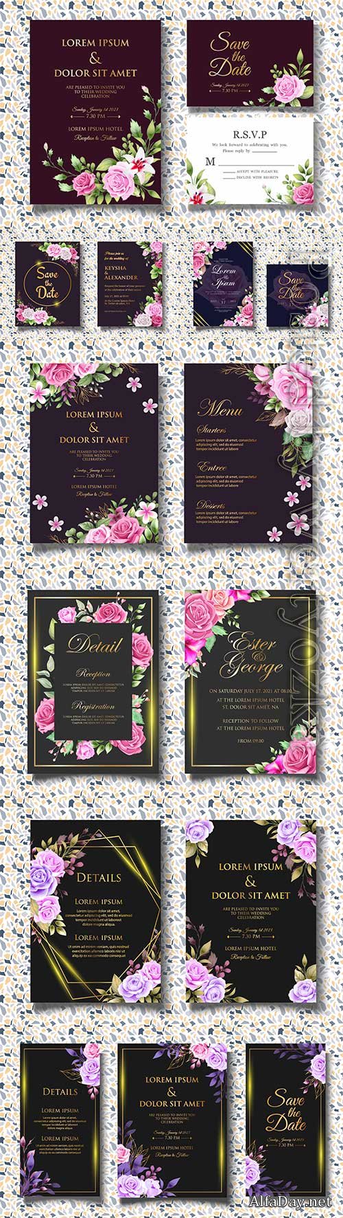 Luxury floral wedding invitation template
