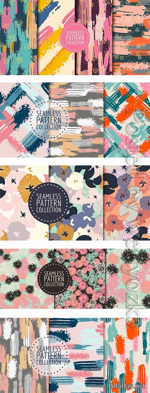 Hand drawn seamless pattern set in vector