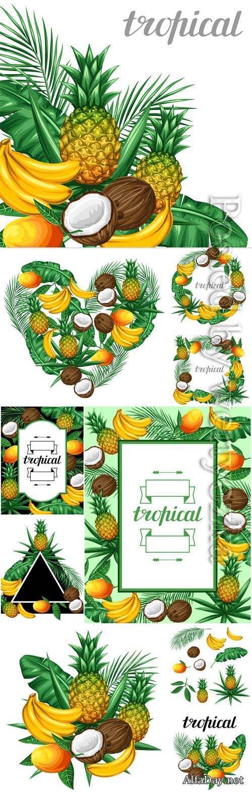 Tropical fruits in vector