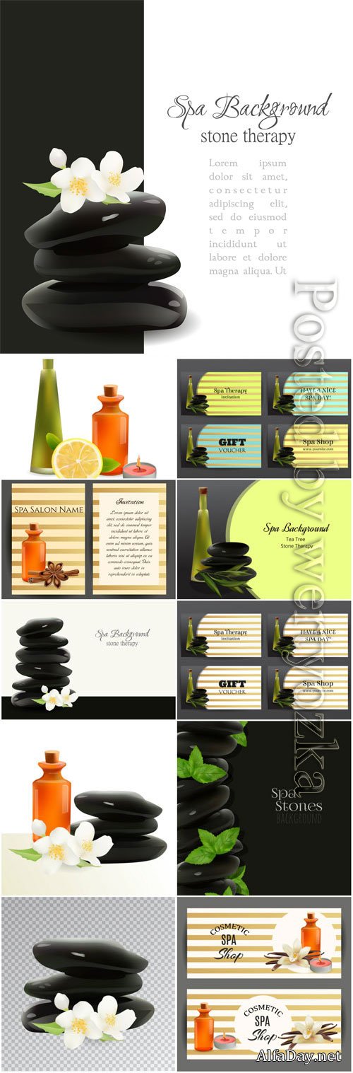 Spa stones and flowers in vector