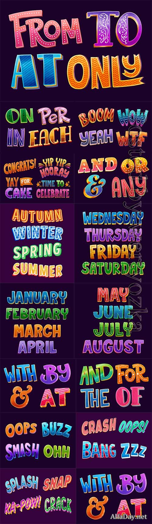 Catchwords lettering vector set