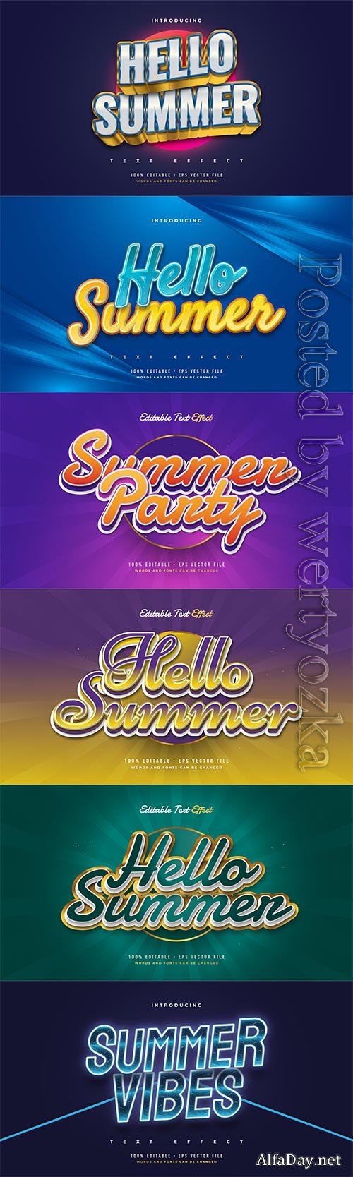 Hello summer 3d editable text style effect in vector