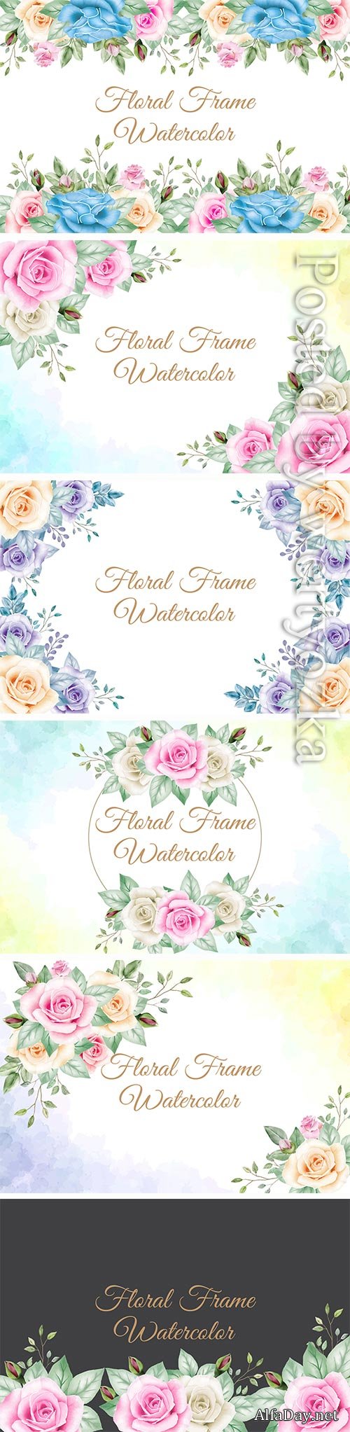 Floral frame watercolor vector design