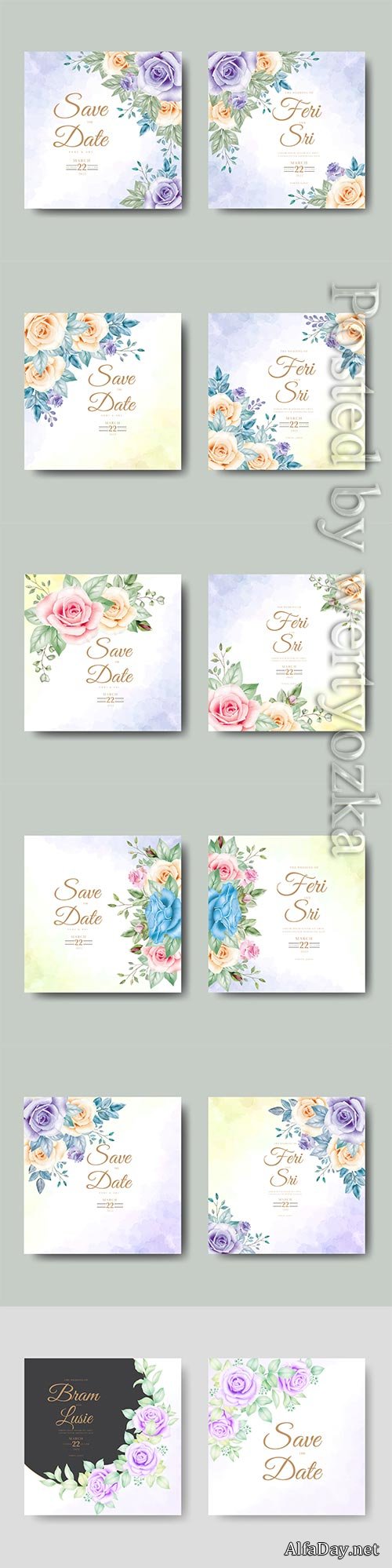 Beautiful vector wedding invitation card with floral watercolor