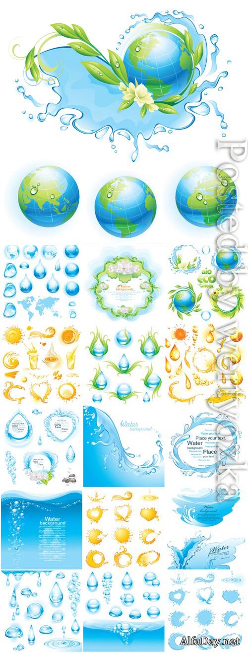 Natural elements water sun in vector
