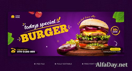 Food menu delicious burger and facebook cover template psd