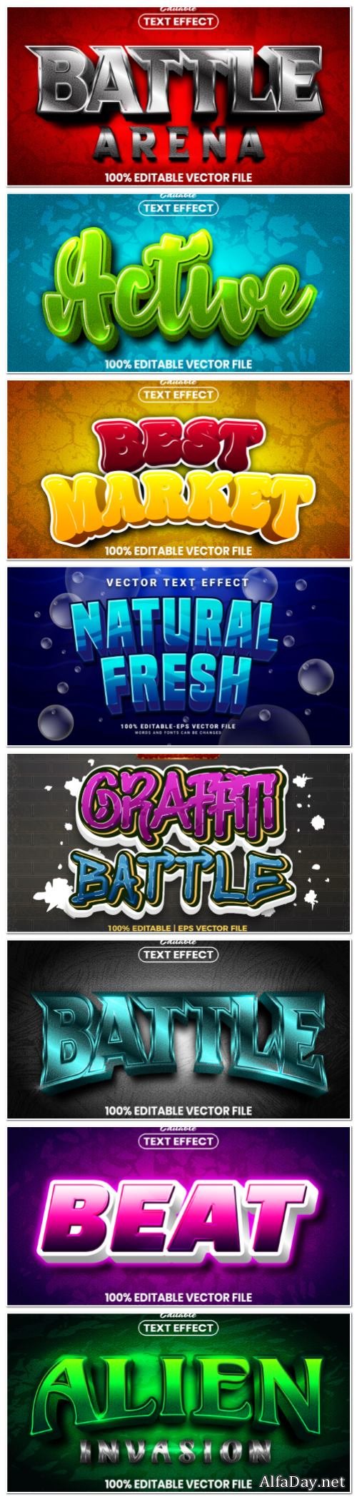 Set 3d editable text style effect vector vol 146