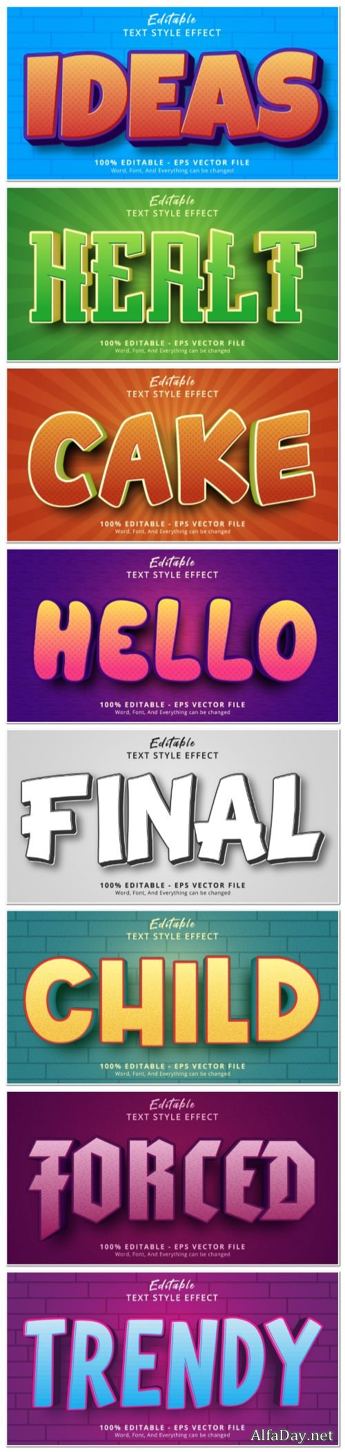 Set 3d editable text style effect vector vol 141