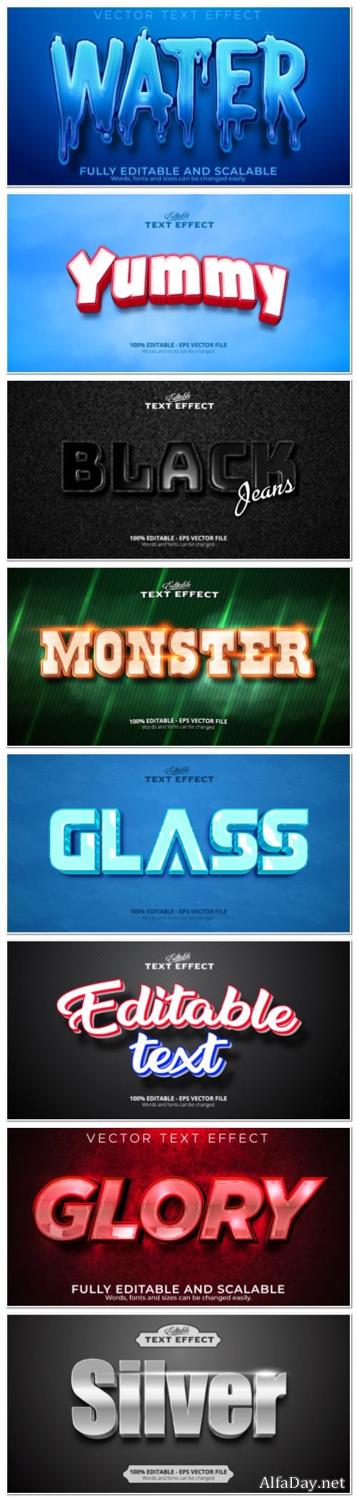 Set 3d editable text style effect vector vol 136