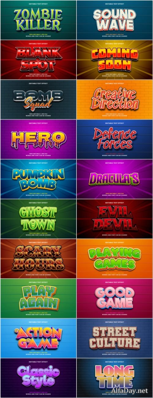 Set 3d editable text style effect vector vol 207