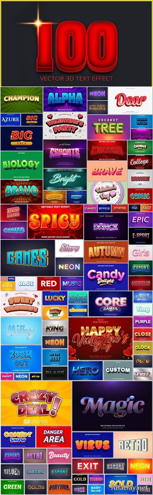100 Bundle text style effect vector vol 15